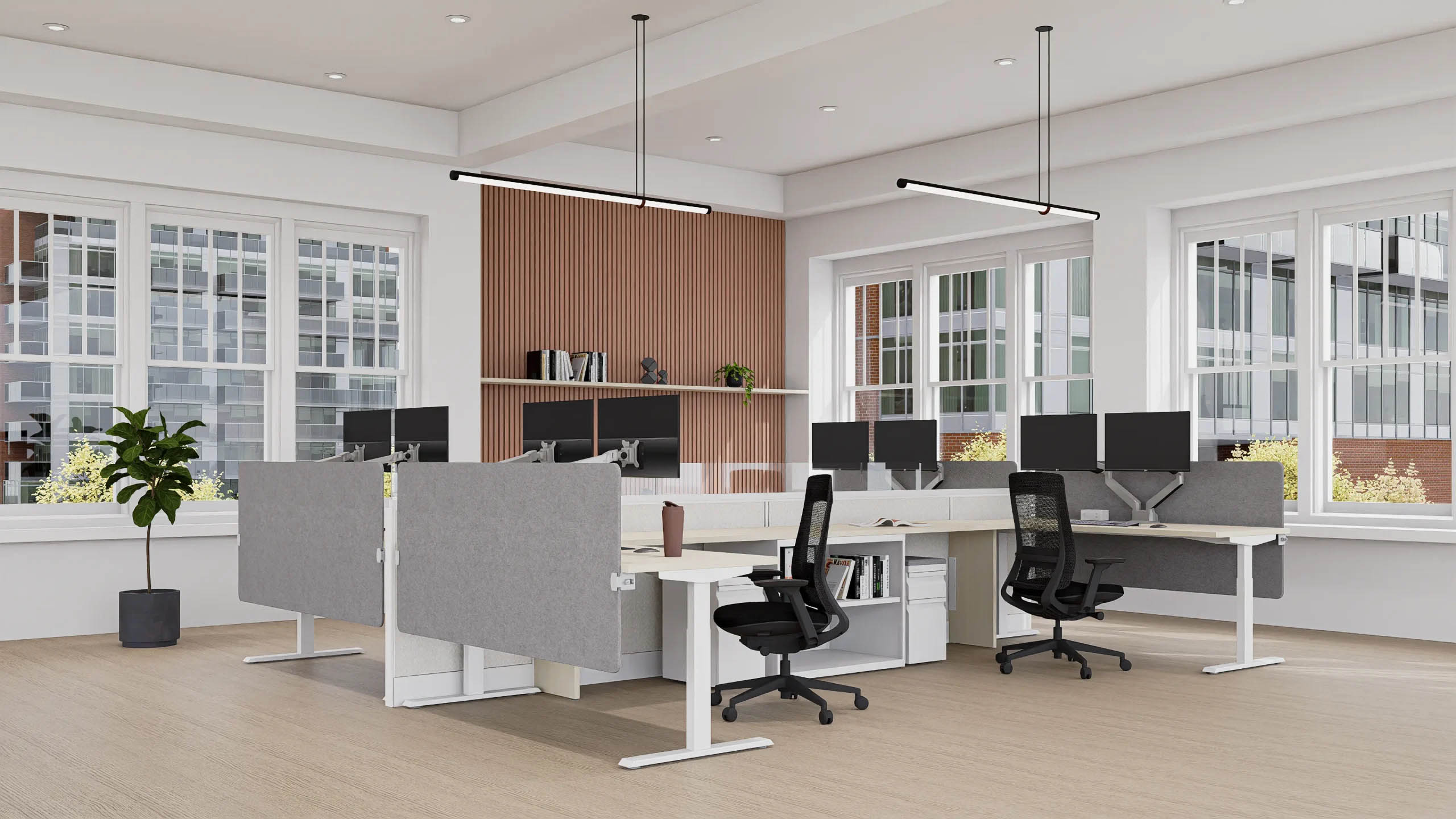 Espacio de oficina moderno con muebles Casa de la Vitrina